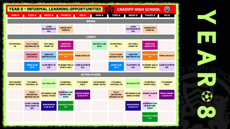 Year 8 Extra Curricular Activities list 2025