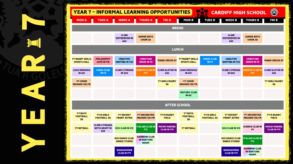 Year 7 Extra Curricular Activities list 2025