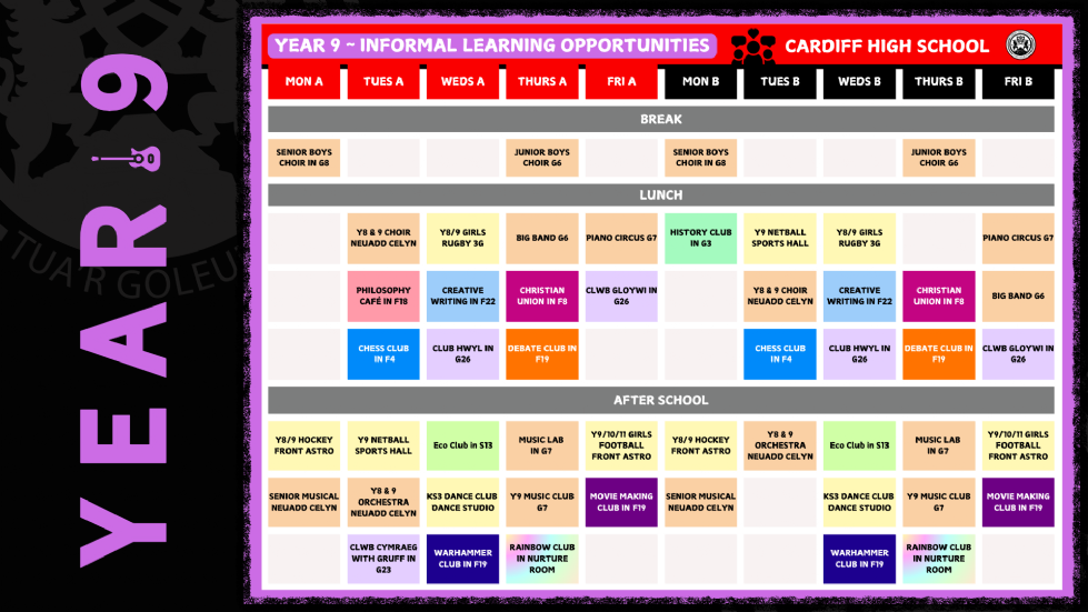 Year 9 Extra Curricular Activities list 2025