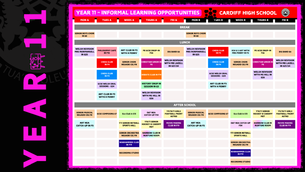 Year 11 Extra Curricular Activities list 2025